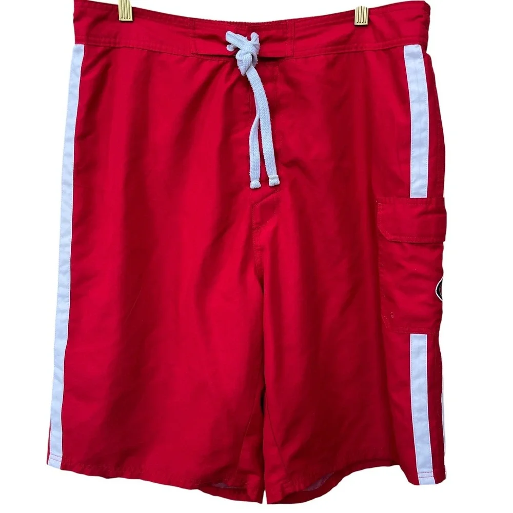 NFL Team Apparel San Francisco 49ers Board Shorts Mens XXL Red White Stripd Logo
